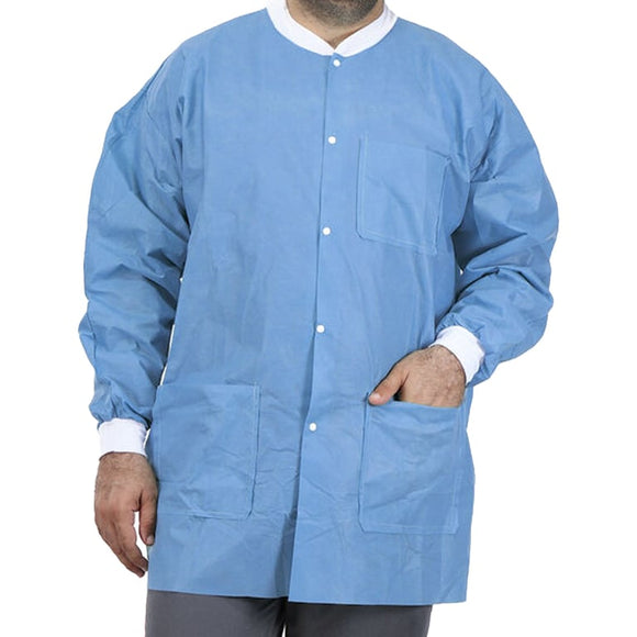 House  Disposable Lab Jacket, SMS Multiple Layers 50g, Large, BLUE, Case of 30/PK