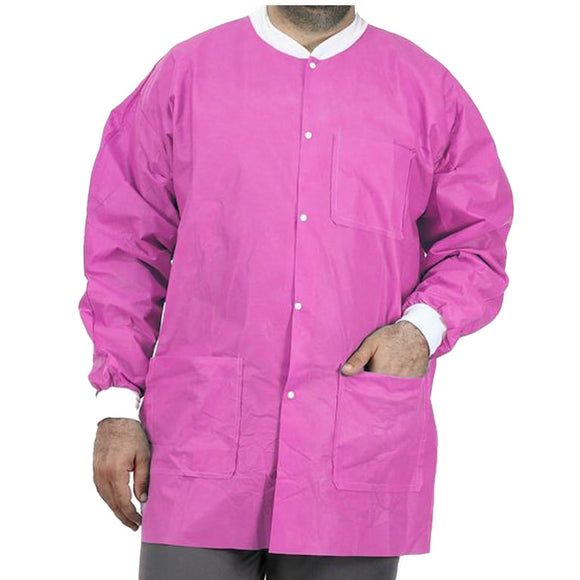 VastMed Disposable Lab Jacket, SMS Multiple Layers 50g, Small, PINK, Case of 10, 10/Bag