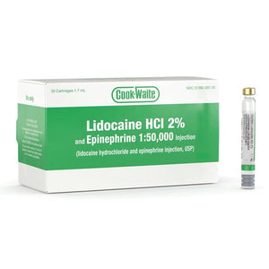 Cook-Waite Lidocaine HCL 2% with Epinephrine 1:50,000 Cartridges, Box of 50 - 1.7 mL