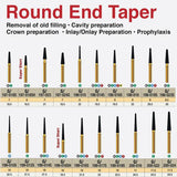 G/200-016  (850L)  10-Pk , Multi use Gold Diamond Burs (Round End Taper Shaped)